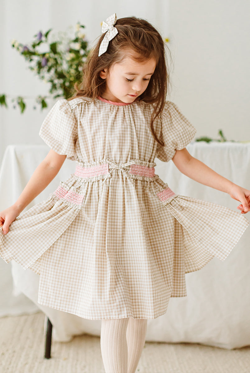 Leilani Smocked Dress, Mocca Check – Happyology