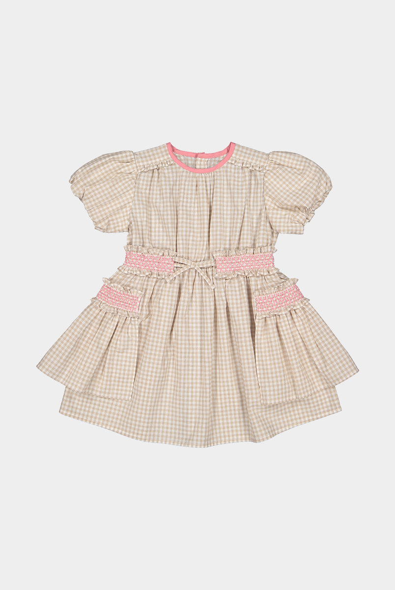 Leilani Smocked Dress, Mocca Check – view 2