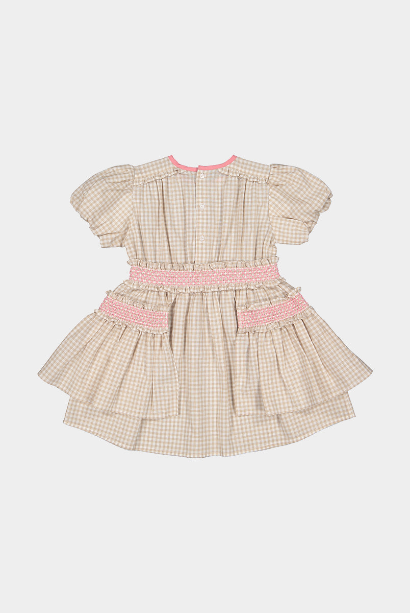 Leilani Smocked Dress, Mocca Check – view 7