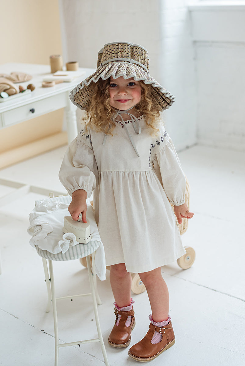 Myrtle Embroidery Dress, Almond – Happyology