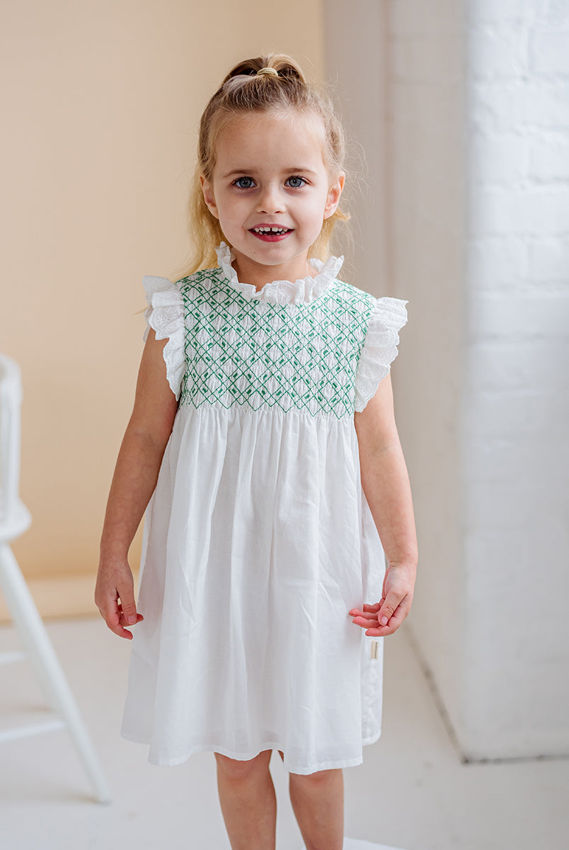 Laureola Smocking Dress, Ivory White – view 3