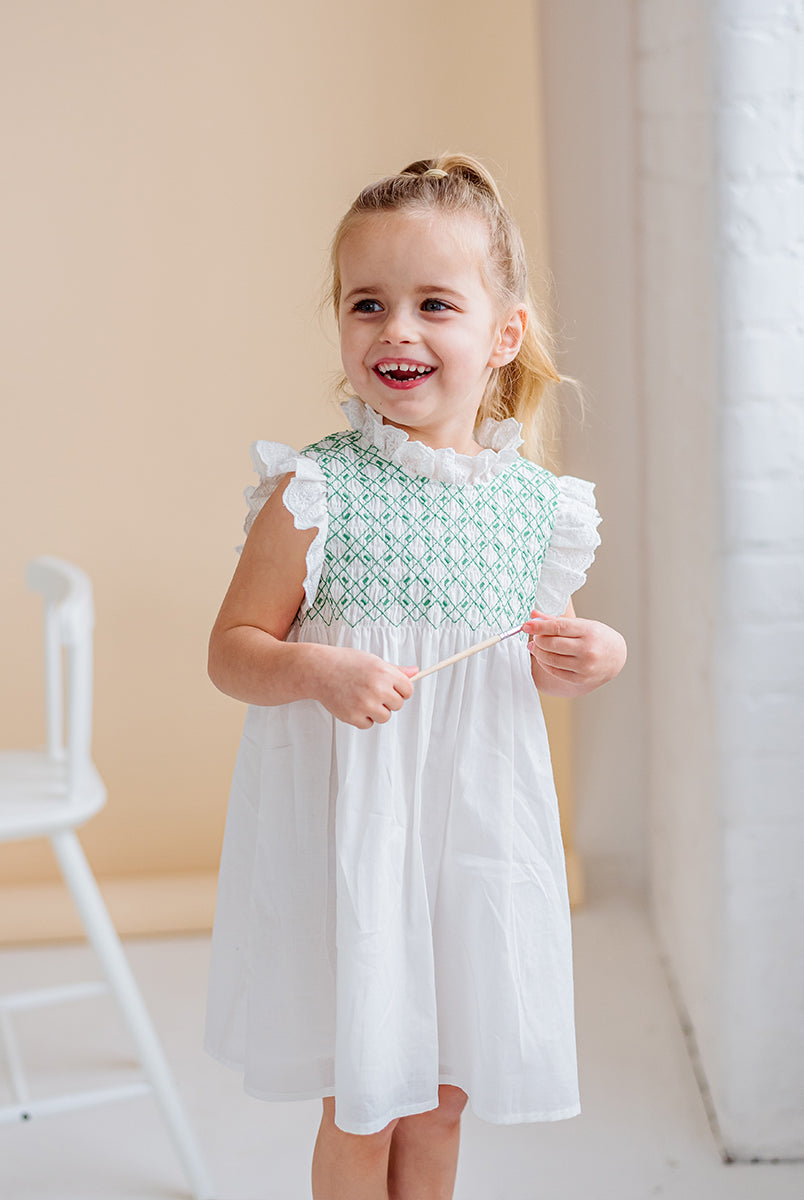 Laureola Smocking Dress, Ivory White – view 6
