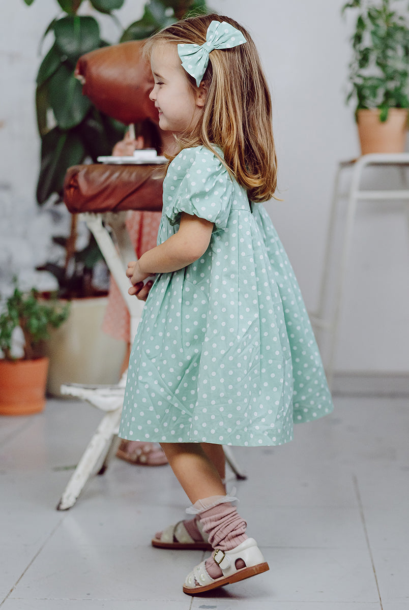 Harrogate Polka Dot Dress, Green Polka – view 7