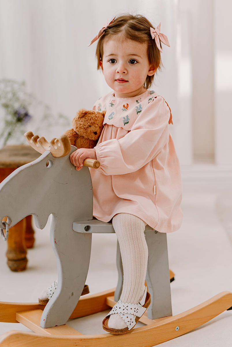 Ely Embroidered Jersey Romper, Almond Pink – Happyology