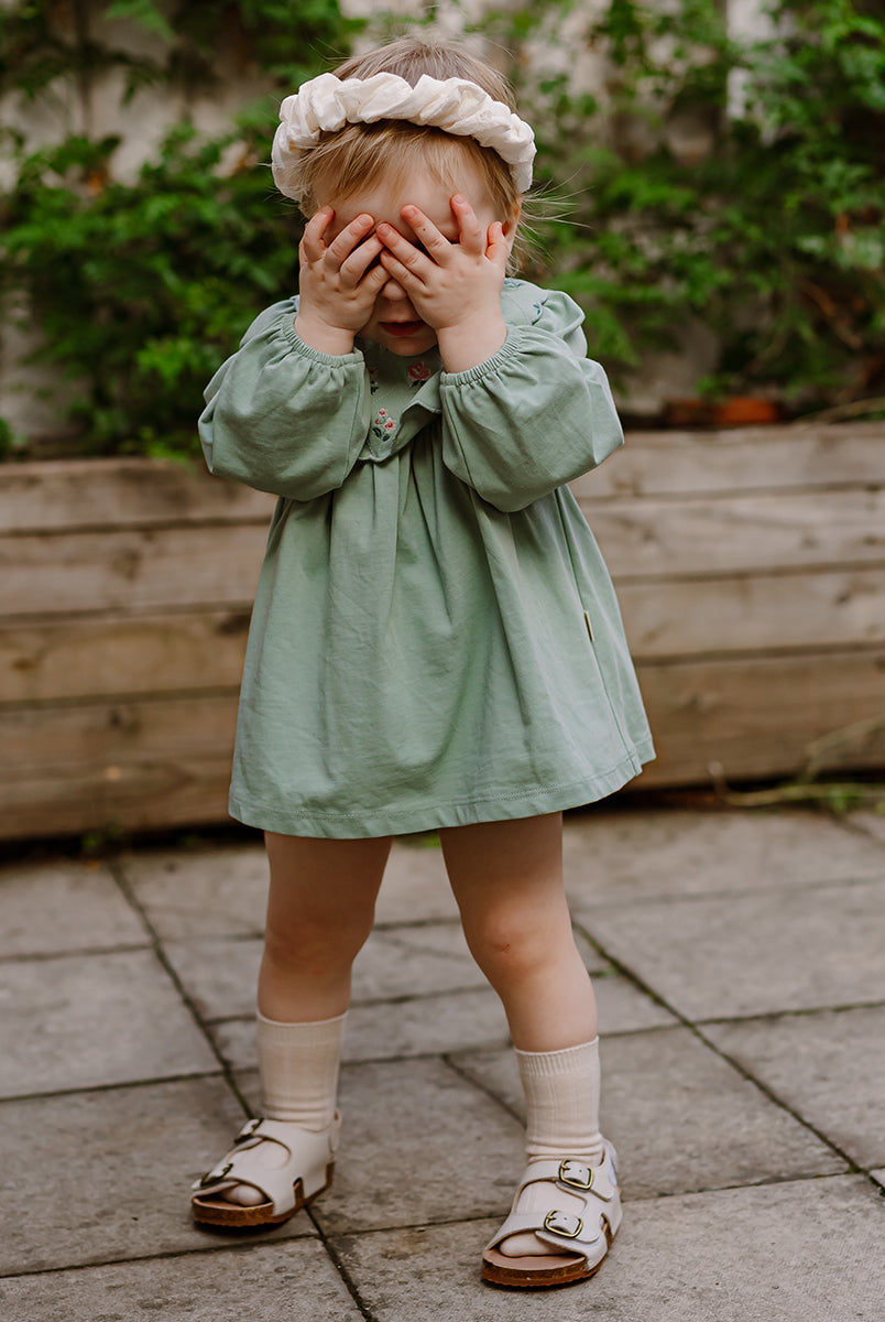 Ely Embroidered Jersey Romper, Pea Green – view 7