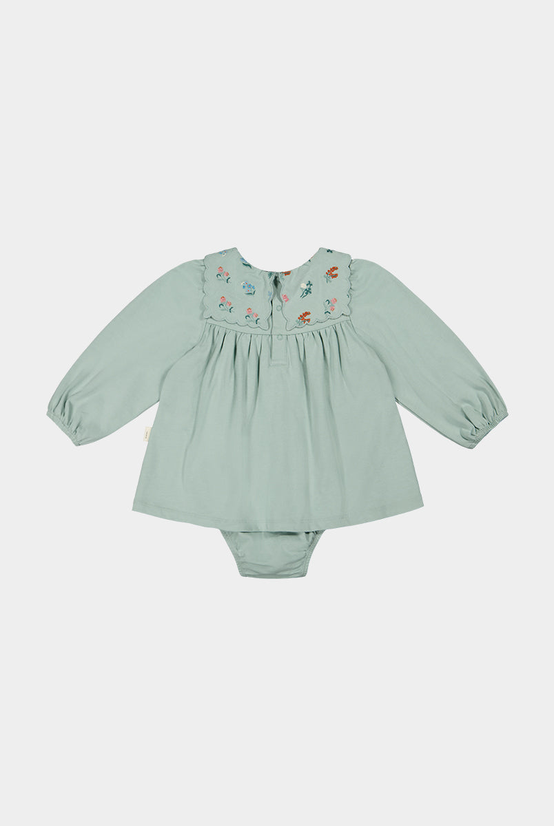 Ely Embroidered Jersey Romper, Pea Green – view 8