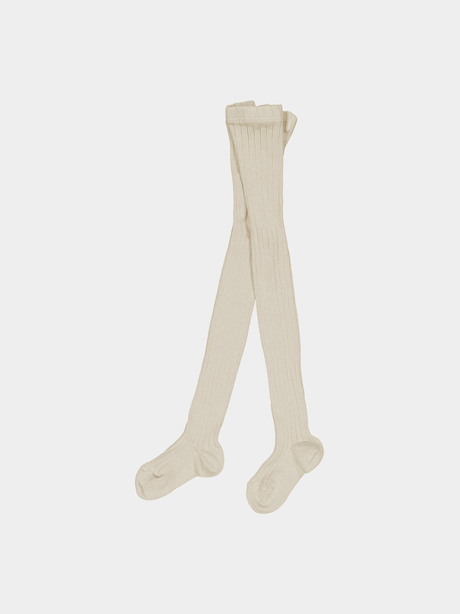 Ribbed Organic Cotton Tights Creme Brulee