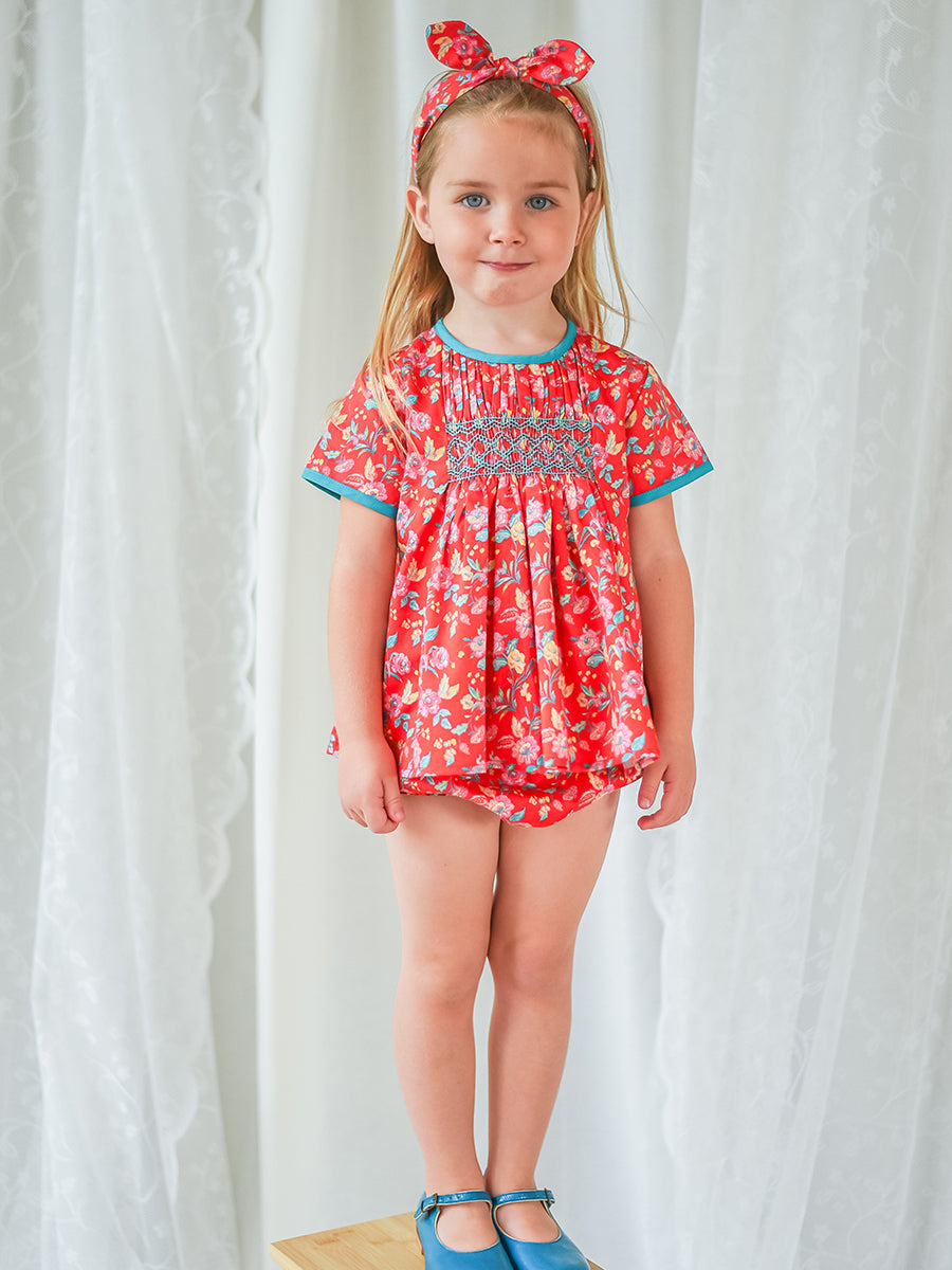 Odette 2 Piece Smocked Top Bloomers Set, Happyland