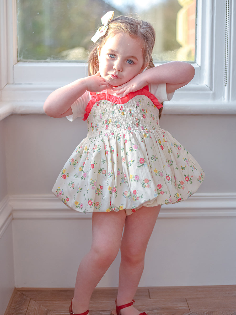 Jeanine 3 Piece Smocked Top T Shirt Bloomers Set， Kew Gardens