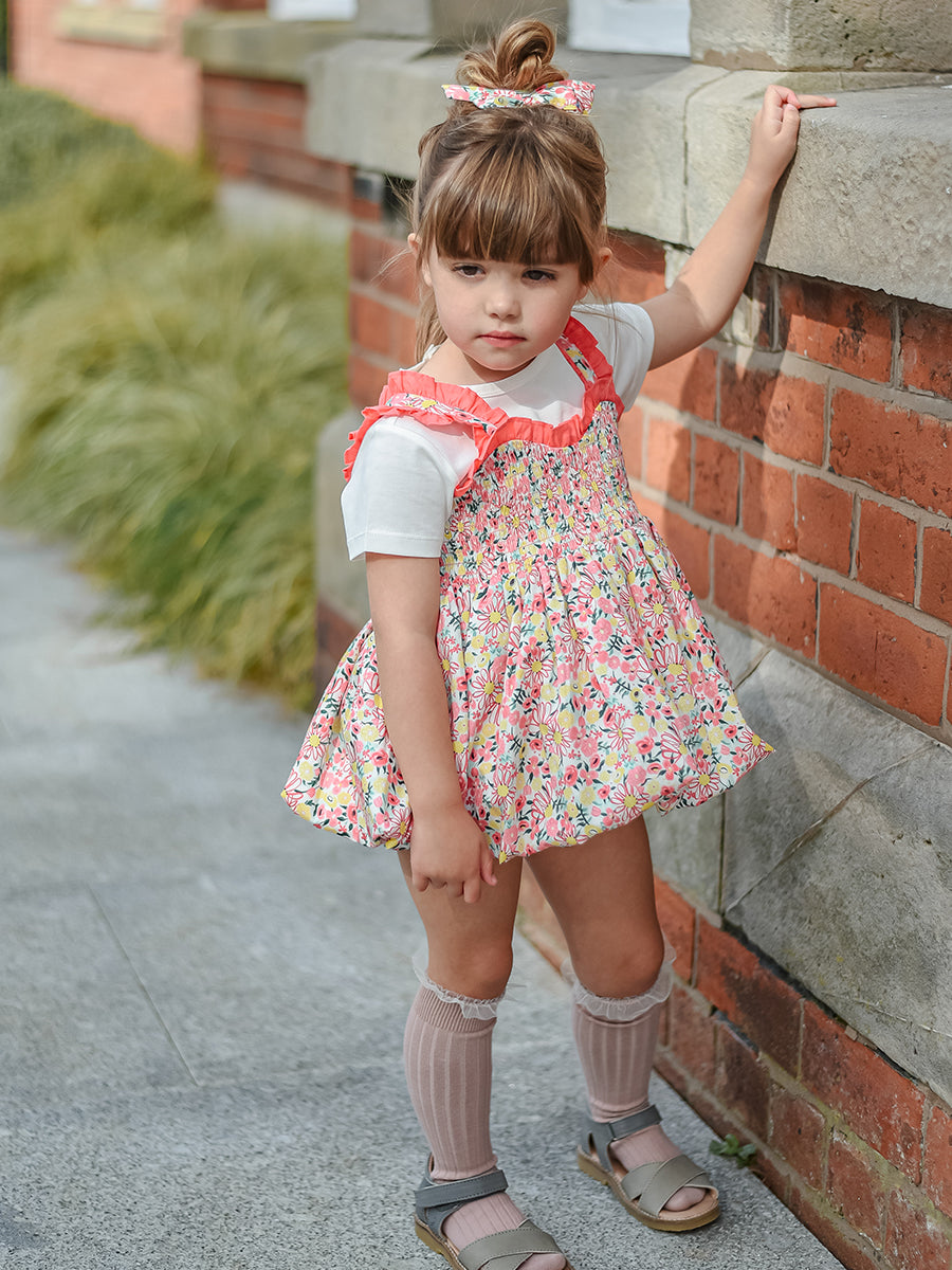 Jeanine 3 Piece Smocked Top T Shirt Bloomers Set, Colourful Newnham