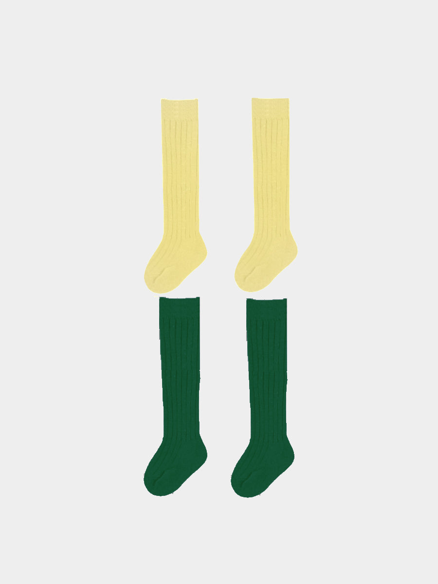 Etienne Knee High Socks Set 2 Emerald Green & Butter Yellow