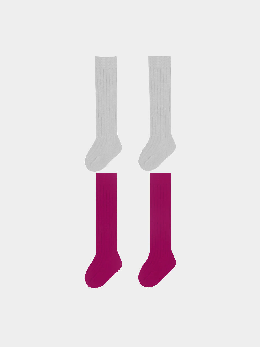 Etienne Knee High Socks Set 2 Silver & Raspberry
