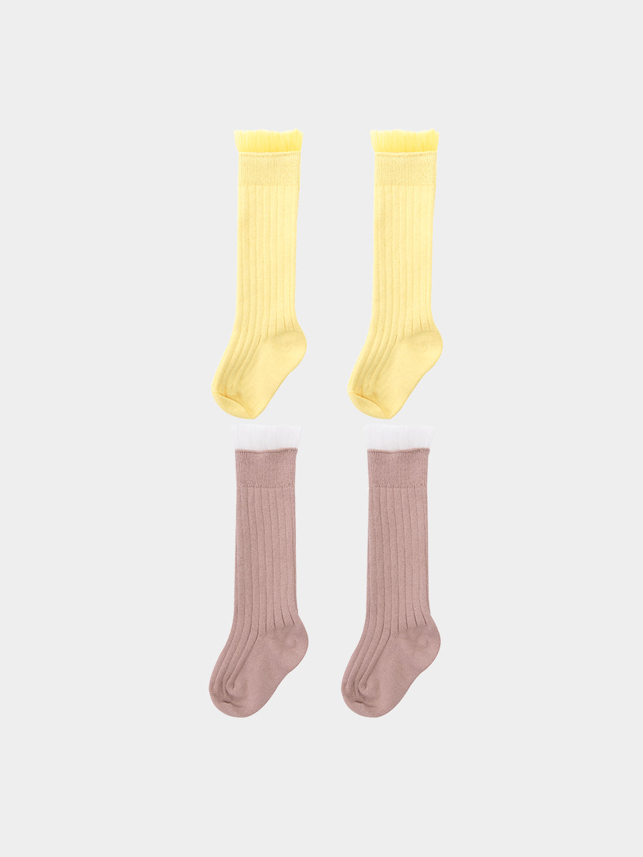 Lace Frill Etienne Knee High Socks Set of 2, Butter Yellow & Lilac
