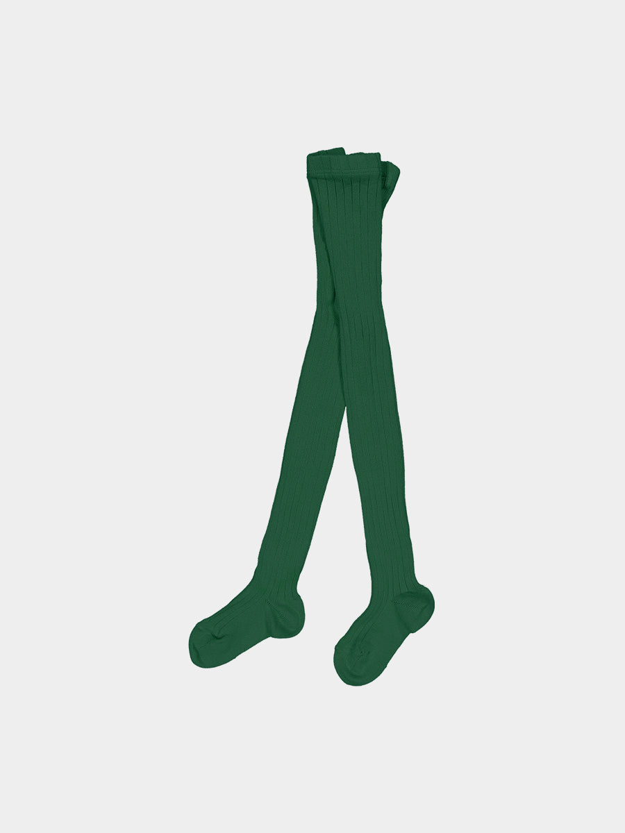 Ribbed Organic Cotton Tights Emerald Green