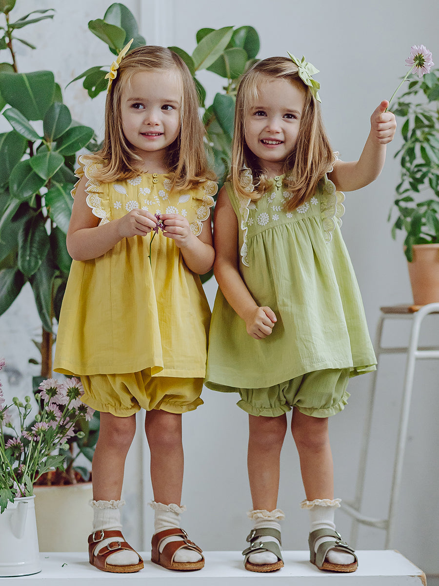 Uffizi Embroidery Dress & Bloomers Set Apple