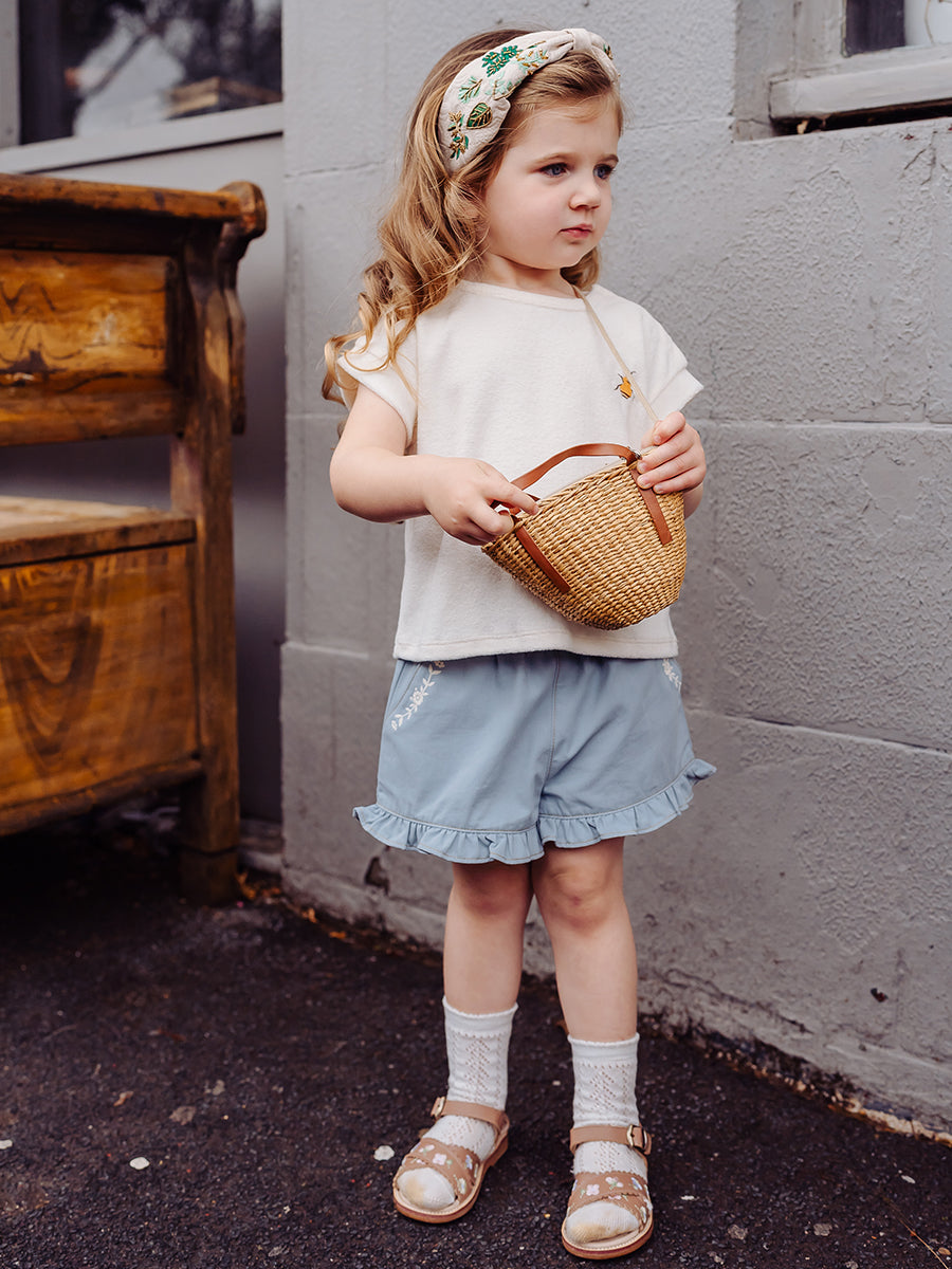 Bath Embroidered Shorts, Sky Blue