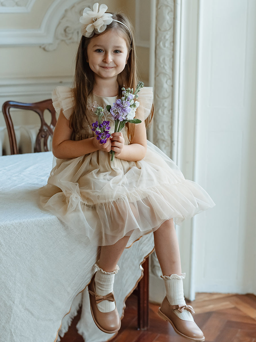 Wrexham Embroidered Tulle Dress, Champagne Gold HAPPYOLOGY Wrexham Embroidered Tulle Dress, Champagne Gold HAPPYOLOGY