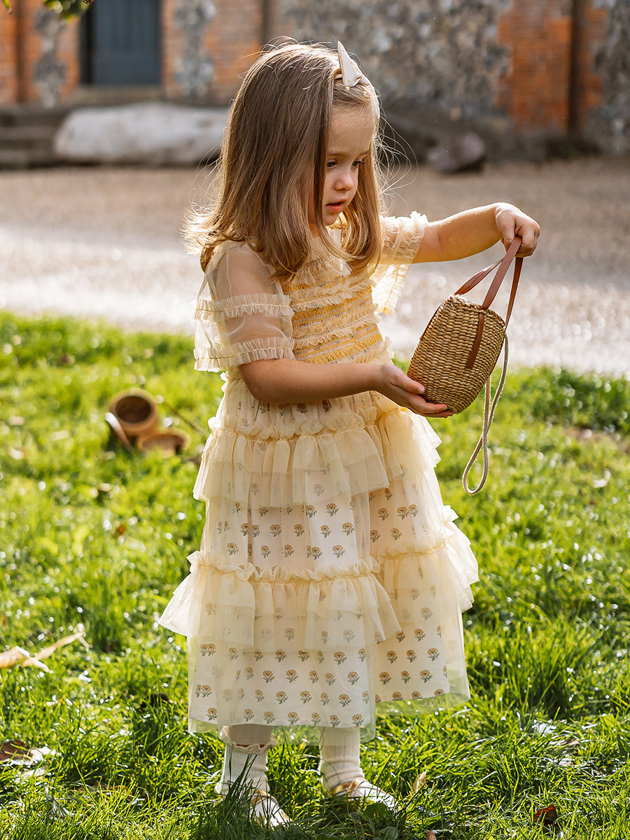 Swansea Smocking Dress, Sunflower Stencil
