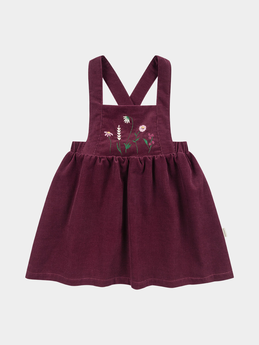 Kalmia Embroidered Corduroy Overall Dress Wine Red