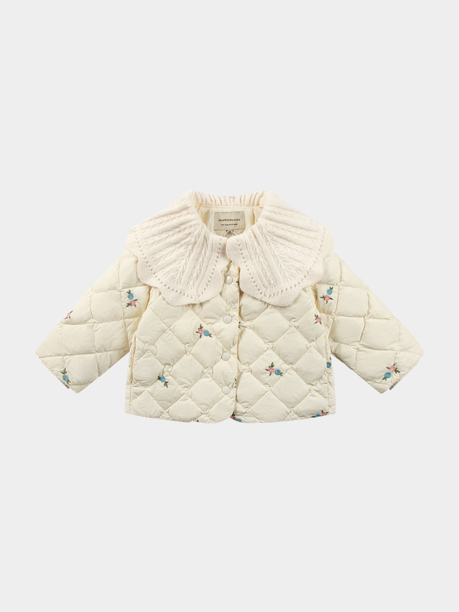 Sage Knitted Collar Quilted Down Jacket Ivory