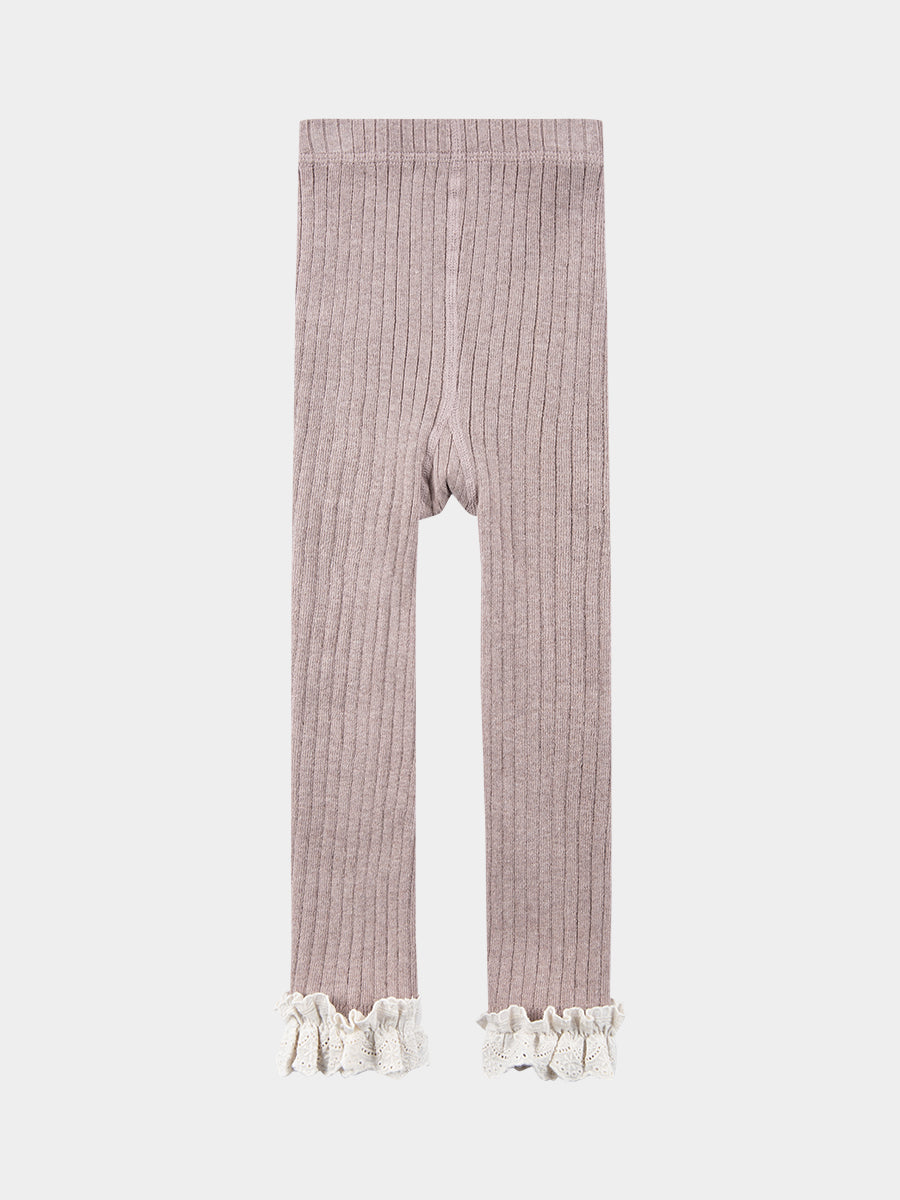 Lace Ruffle Organic Cotton Leggings Dusty Pink
